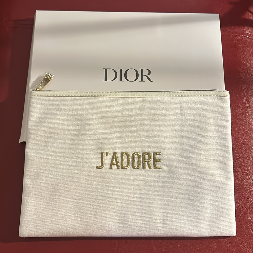 Dior BNIB Limited Edition J’ADORE Cream Makeup Pouch w Gold CD Logo and Zipper